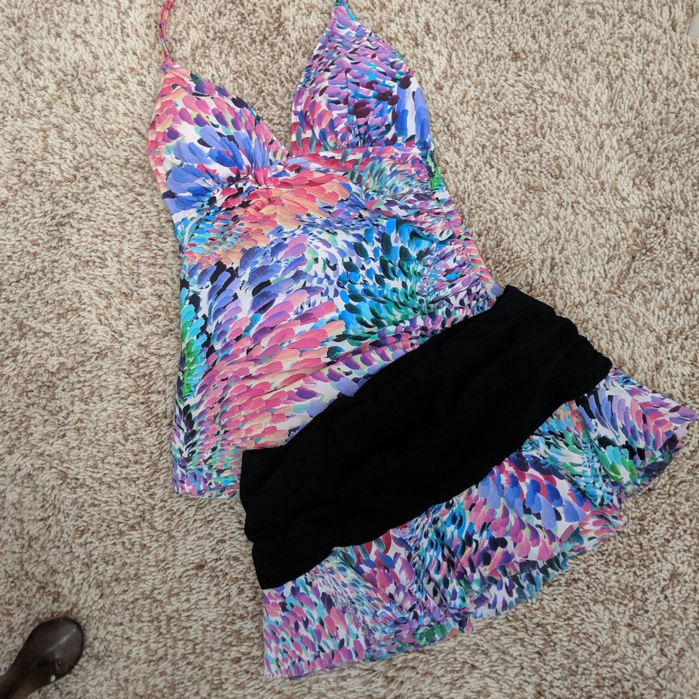 Gottex Tankini Swimsuit Bathing  Skirt Ruched